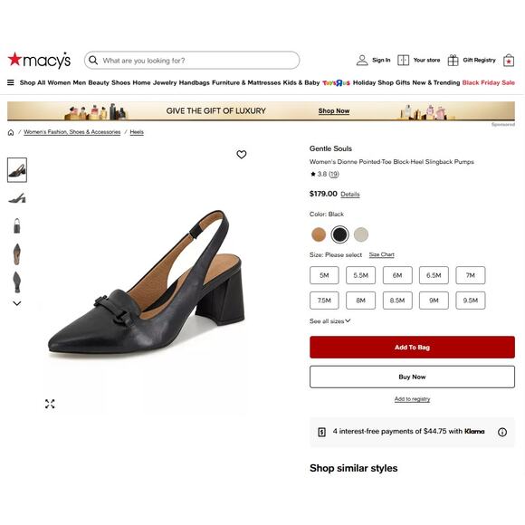 NEW Gentle Souls Kenneth Cole Pointed Toe Block Heel Slingback Pumps Black 7.5 - Picture 2 of 11